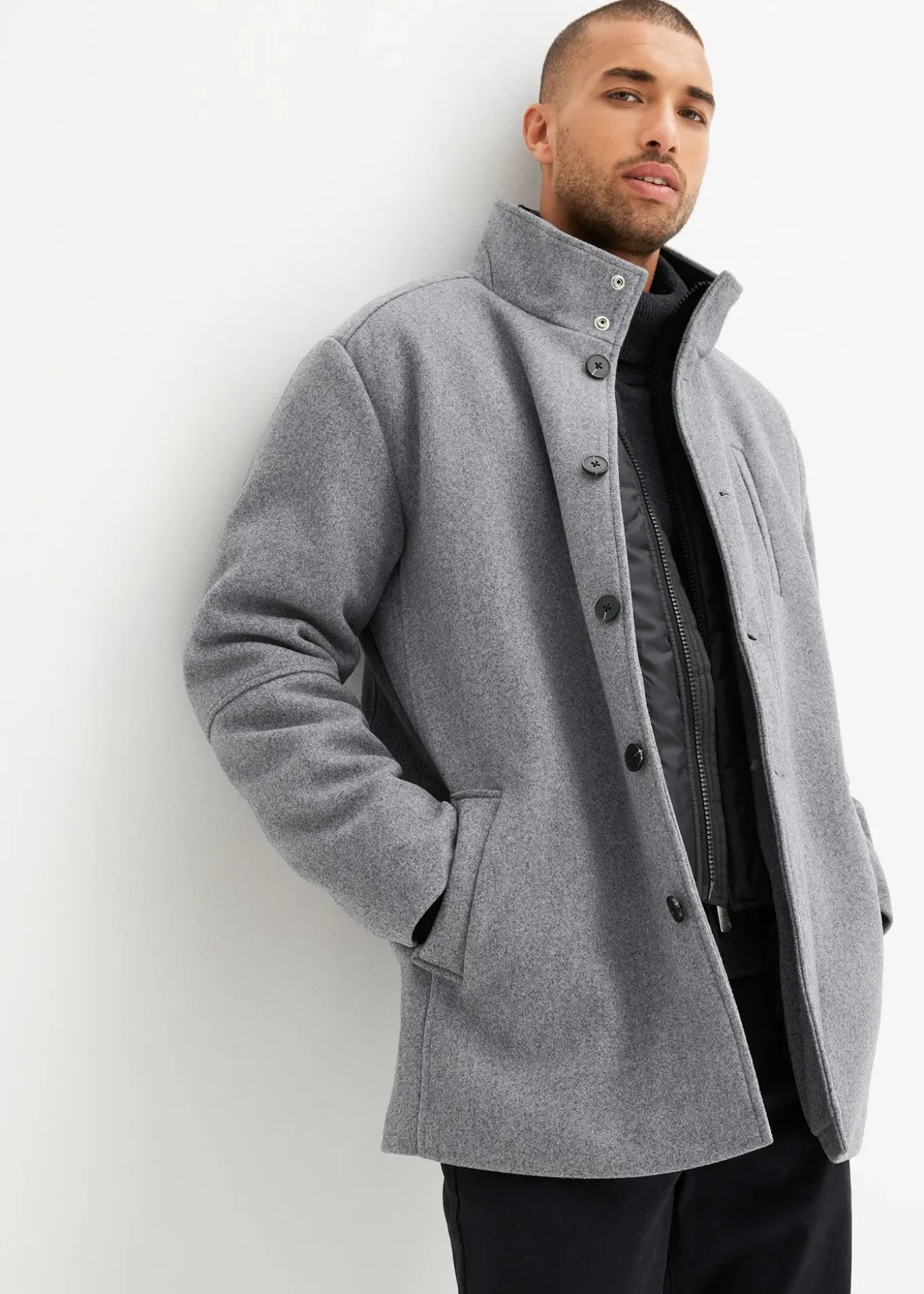 Veste d’hiver aspect laine avec empiècement coupe-vent