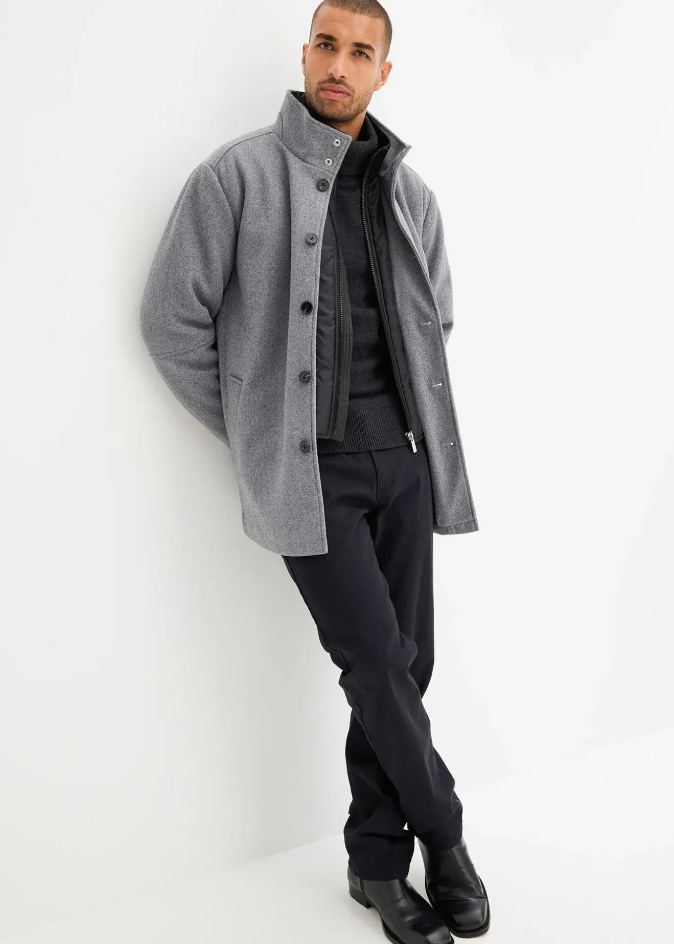 Veste d’hiver aspect laine avec empiècement coupe-vent