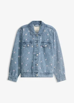Veste en jean avec fleurs brodées