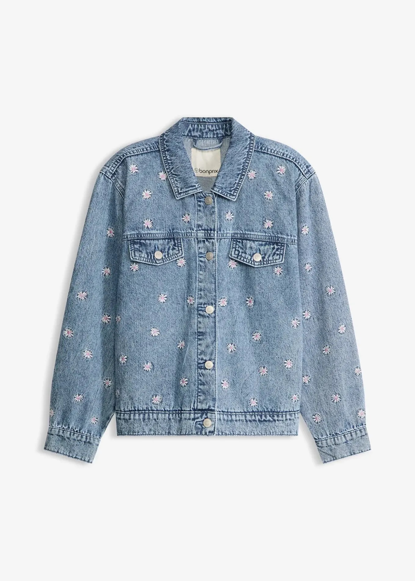 Veste en jean avec fleurs brodées