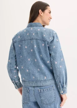 Veste en jean avec fleurs brodées