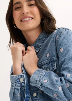 Veste en jean avec fleurs brodées