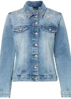 Veste en jean avec strass appliqués