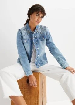 Veste en jean avec strass appliqués