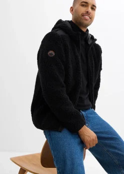 Veste en sherpa avec empiècement mesh et capuche