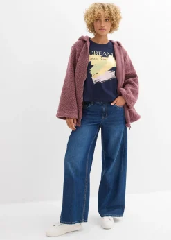 Veste en sherpa coupe trapèze avec fentes latérales