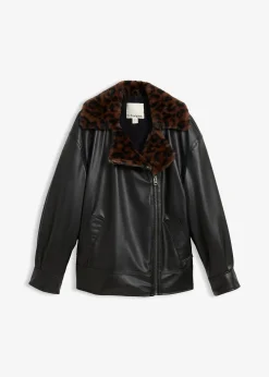 Veste enduite avec doublure peluche léopard