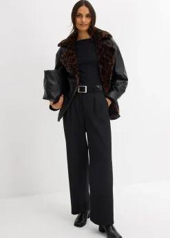 Veste enduite avec doublure peluche léopard