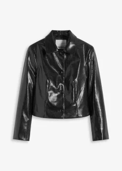 Veste enduite raccourcie à effet croco brillant