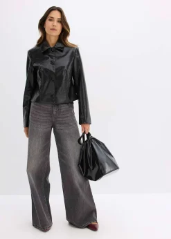 Veste enduite raccourcie à effet croco brillant