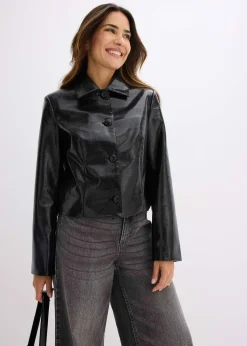 Veste enduite raccourcie à effet croco brillant