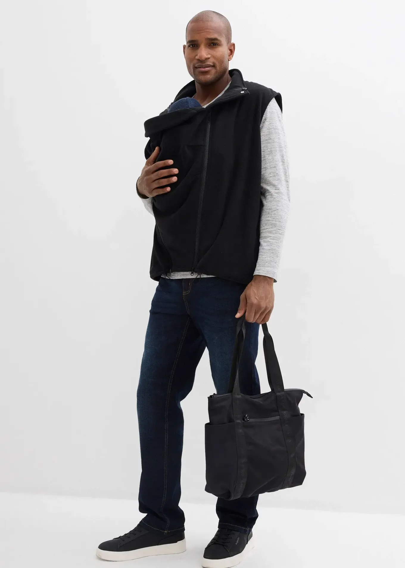 Veste sans manches homme avec empiècement de portage devant et dos