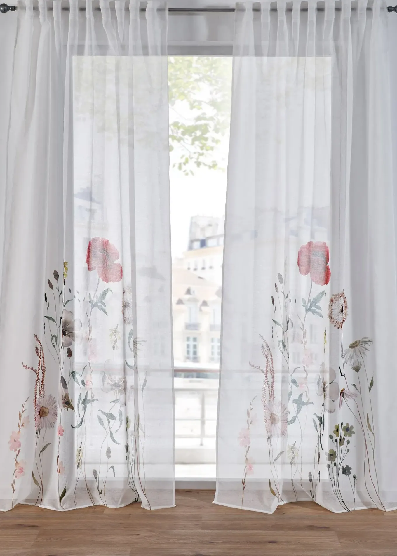 Voilage (1 pce.) à imprimé fleurs contenant du polyester recyclé